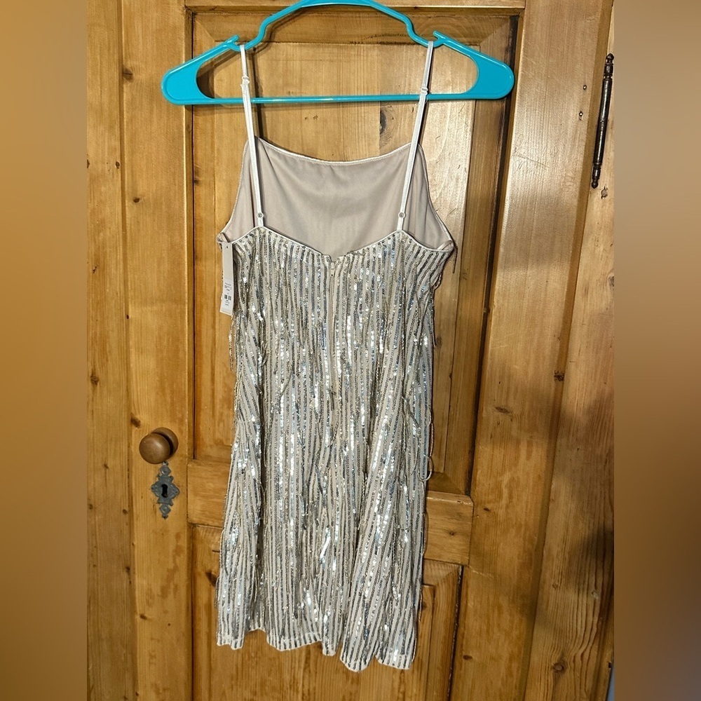Mi Ami Champagne Sheath Dress w/Sequined Accents Sz Small NWT Swiftie Style - Picture 2 of 10